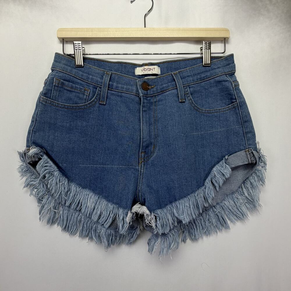Vibrant MIU Shorts Juniors Size Large Blue Denim Stretch High Rise S1298